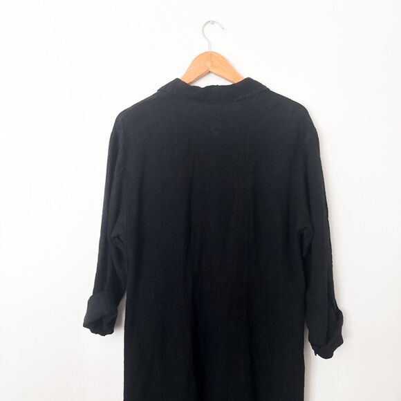 Via Vai by Pollero Linen Dress Black Size Medium Maxi Button Front Lagenlook - Picture 6 of 7